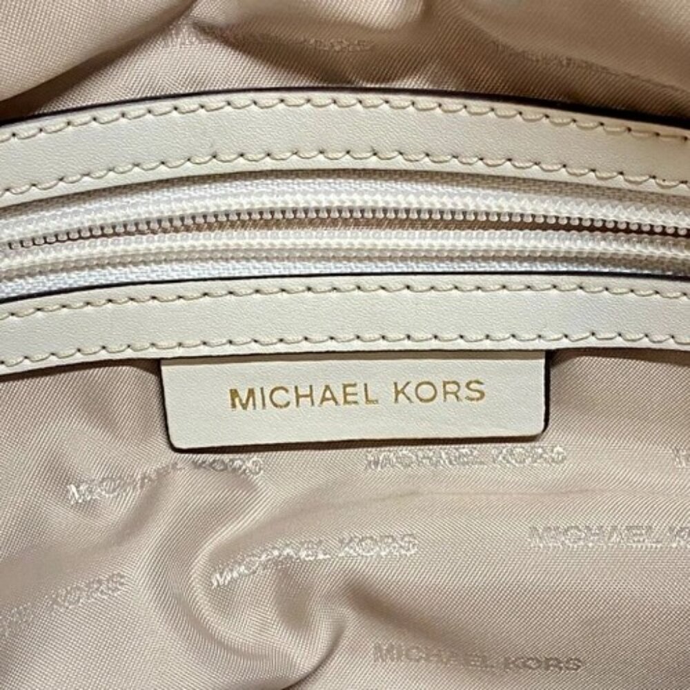 Michael Kors Griffin Large Logo Tote Natural Jacqard Canvas Leather Trim GUC - Picture 13 of 16